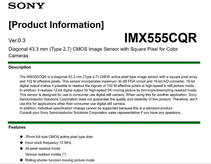 sony 100 megapixel sensor groot absurd