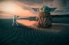 Baby Yoda in de lucht door drone